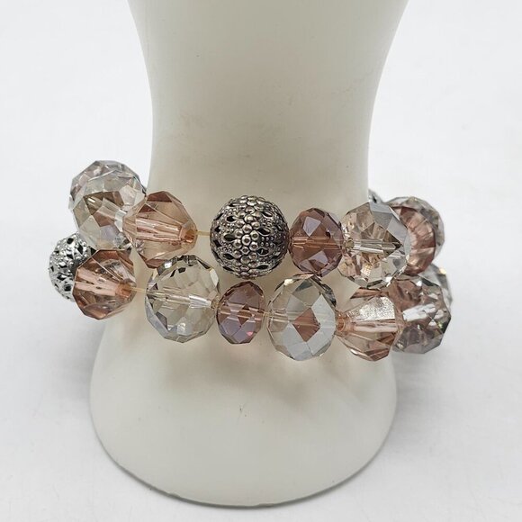 Chico's Crystal Faceted Beaded Chunky Stretch Bracelet In Pink Clear - Picture 1 of 4